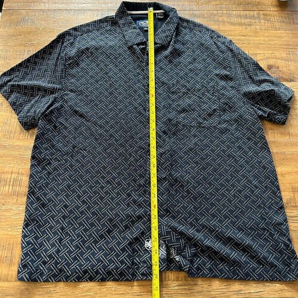 NAT NAST Midnight Blue Zigzag Short Sleeve Button Up Size XL 70% Silk 30% Cotton - Picture 6 of 8